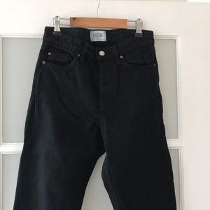 Black Frayed Straight Leg Denim Jeans